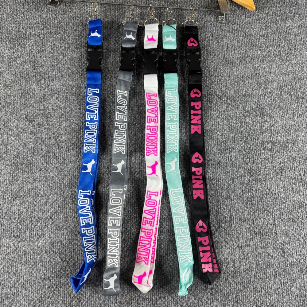 Victorias Secret PINK Lanyard Keychain ID Holder Lot Blue Grey White Mint Black